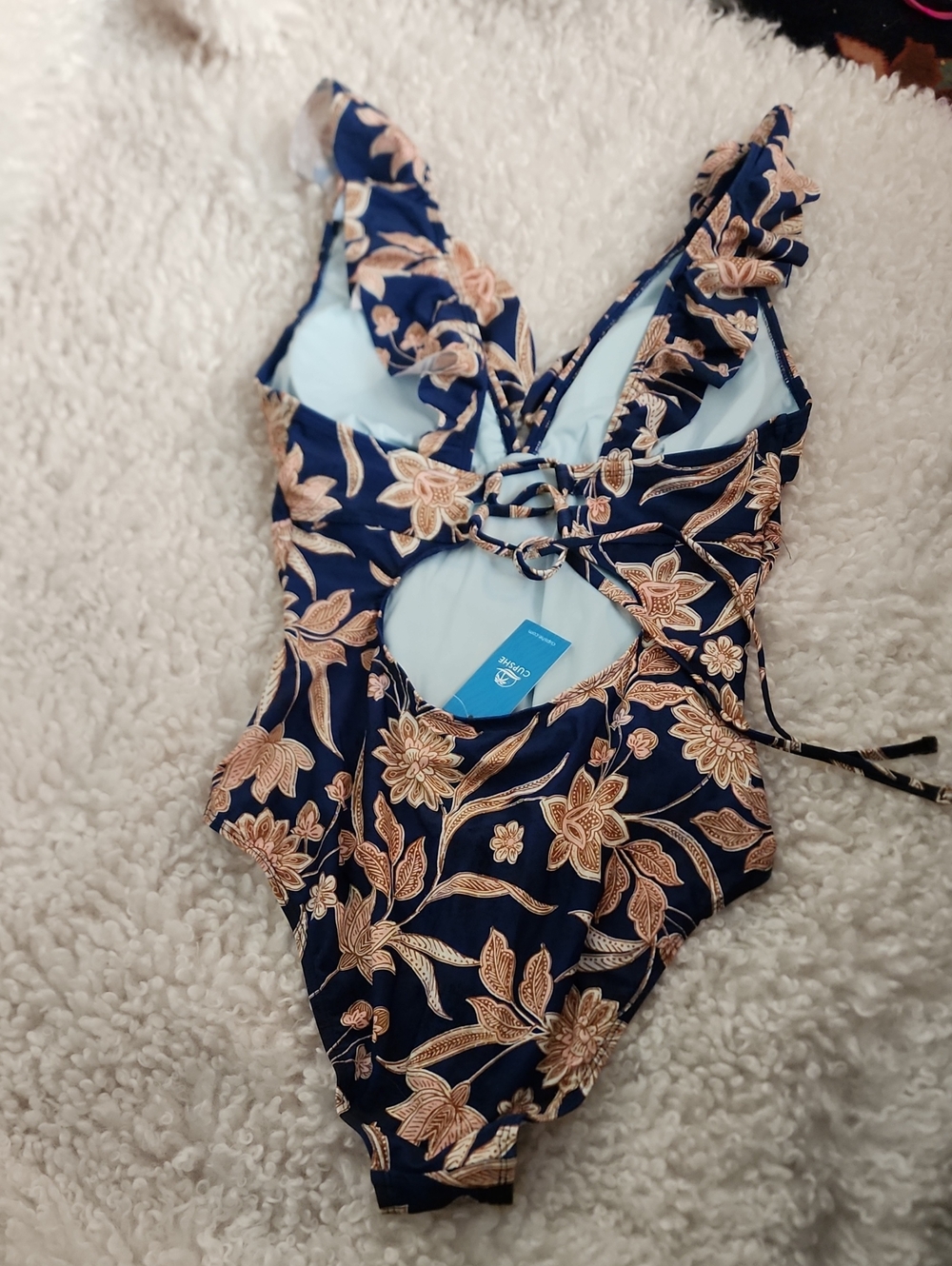 Cupshe 1 Piece Navy Patterned Suit. Size Large. NWT - Picture 3 of 7